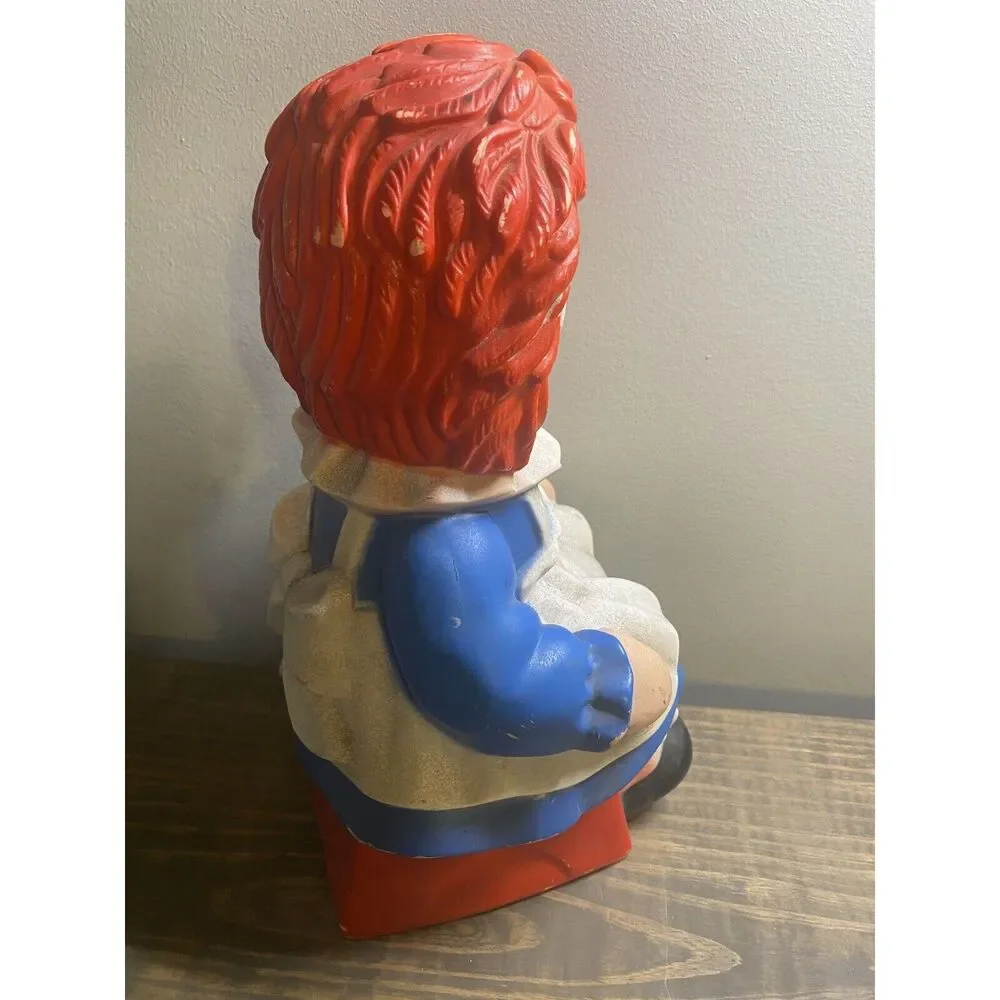 Vintage 1972 RAGGEDY ANN Plastic Piggy Bank BOBBS MERRILL MY TOY CO. Large 10.5